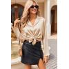 Ekouaer Womens Satin Pajama Sets Long Sleeve Top and Shorts Lounge Set Button Down Sleepwear(Champagne)