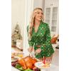 Ekouaer Womens Satin Pajama Sets Long Sleeve Top and Shorts Lounge Set Button Down Sleepwear(Christmas Green)
