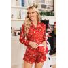 Ekouaer Womens Satin Pajama Sets Long Sleeve Top and Shorts Lounge Set Button Down Sleepwear(Christmas Red)