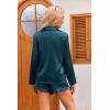 Ekouaer Womens Satin Pajama Sets Long Sleeve Top and Shorts Lounge Set Button Down Sleepwear(Lake Blue)