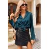Ekouaer Womens Satin Pajama Sets Long Sleeve Top and Shorts Lounge Set Button Down Sleepwear(Lake Blue)