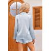 Ekouaer Womens Satin Pajama Sets Long Sleeve Top and Shorts Lounge Set Button Down Sleepwear(Leopard Blue)