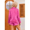 Ekouaer Womens Satin Pajama Sets Long Sleeve Top and Shorts Lounge Set Button Down Sleepwear(Leopard Hot Pink)