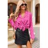 Ekouaer Womens Satin Pajama Sets Long Sleeve Top and Shorts Lounge Set Button Down Sleepwear(Leopard Hot Pink)