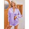 Ekouaer Womens Satin Pajama Sets Long Sleeve Top and Shorts Lounge Set Button Down Sleepwear(Lilac)