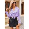 Ekouaer Womens Satin Pajama Sets Long Sleeve Top and Shorts Lounge Set Button Down Sleepwear(Lilac)