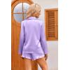 Ekouaer Womens Satin Pajama Sets Long Sleeve Top and Shorts Lounge Set Button Down Sleepwear(Lilac)