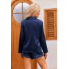 Ekouaer Womens Satin Pajama Sets Long Sleeve Top and Shorts Lounge Set Button Down Sleepwear(Navy Blue)