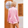 Ekouaer Womens Satin Pajama Sets Long Sleeve Top and Shorts Lounge Set Button Down Sleepwear(Pink)