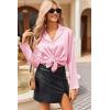 Ekouaer Womens Satin Pajama Sets Long Sleeve Top and Shorts Lounge Set Button Down Sleepwear(Pink)