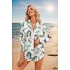 Ekouaer Womens Satin Pajama Sets Long Sleeve Top and Shorts Lounge Set Button Down Sleepwear(Pink Leaf)