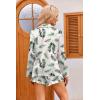 Ekouaer Womens Satin Pajama Sets Long Sleeve Top and Shorts Lounge Set Button Down Sleepwear(Pink Leaf)