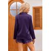 Ekouaer Womens Satin Pajama Sets Long Sleeve Top and Shorts Lounge Set Button Down Sleepwear(Purple)