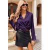 Ekouaer Womens Satin Pajama Sets Long Sleeve Top and Shorts Lounge Set Button Down Sleepwear(Purple)