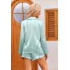 Ekouaer Womens Satin Pajama Sets Long Sleeve Top and Shorts Lounge Set Button Down Sleepwear(Striped Green)