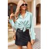 Ekouaer Womens Satin Pajama Sets Long Sleeve Top and Shorts Lounge Set Button Down Sleepwear(Striped Green)