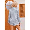 Ekouaer Womens Satin Pajama Sets Long Sleeve Top and Shorts Lounge Set Button Down Sleepwear(Striped Grey Blue)