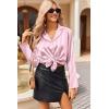 Ekouaer Womens Satin Pajama Sets Long Sleeve Top and Shorts Lounge Set Button Down Sleepwear(Striped Pink)