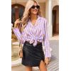 Ekouaer Womens Satin Pajama Sets Long Sleeve Top and Shorts Lounge Set Button Down Sleepwear(Teddy Purple)