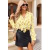Ekouaer Womens Satin Pajama Sets Long Sleeve Top and Shorts Lounge Set Button Down Sleepwear(Teddy Yellow)