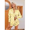 Ekouaer Womens Satin Pajama Sets Long Sleeve Top and Shorts Lounge Set Button Down Sleepwear(Teddy Yellow)