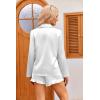 Ekouaer Womens Satin Pajama Sets Long Sleeve Top and Shorts Lounge Set Button Down Sleepwear(White)
