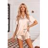 Ekouaer Womens Satin Pajamas Set Button Down 2 Piece Silk Pjs Shorts Set Ruffle Lingerie Notch Collar Sleepwear(Striped Champagne)