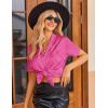 Ekouaer Womens Satin Pajamas Set Button Down 2 Piece Silk Pjs Shorts Set Ruffle Lingerie Notch Collar Sleepwear(Striped Hot Pink)