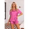 Ekouaer Womens Satin Pajamas Set Button Down 2 Piece Silk Pjs Shorts Set Ruffle Lingerie Notch Collar Sleepwear(Striped Hot Pink)
