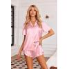 Ekouaer Womens Satin Pajamas Set Button Down 2 Piece Silk Pjs Shorts Set Ruffle Lingerie Notch Collar Sleepwear(Striped Pink)
