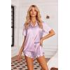 Ekouaer Womens Satin Pajamas Set Button Down 2 Piece Silk Pjs Shorts Set Ruffle Lingerie Notch Collar Sleepwear(Striped Purple)