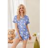 Ekouaer Womens Satin Pajamas Set Button Down 2 Piece Silk Pjs Shorts Set Ruffle Lingerie Notch Collar Sleepwear(Teddy Bear-blue)