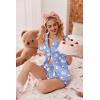 Ekouaer Womens Satin Pajamas Set Button Down 2 Piece Silk Pjs Shorts Set Ruffle Lingerie Notch Collar Sleepwear(Teddy Bear-blue)