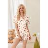 Ekouaer Womens Satin Pajamas Set Button Down 2 Piece Silk Pjs Shorts Set Ruffle Lingerie Notch Collar Sleepwear(Teddy Bear-cherry)