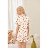 Ekouaer Womens Satin Pajamas Set Button Down 2 Piece Silk Pjs Shorts Set Ruffle Lingerie Notch Collar Sleepwear(Teddy Bear-cherry)