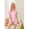 Ekouaer Womens Satin Pajamas Set Button Down 2 Piece Silk Pjs Shorts Set Ruffle Lingerie Notch Collar Sleepwear(Teddy Bear-pink)