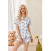 Ekouaer Womens Satin Pajamas Set Button Down 2 Piece Silk Pjs Shorts Set Ruffle Lingerie Notch Collar Sleepwear(Teddy Bear-striped Blue)