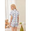 Ekouaer Womens Satin Pajamas Set Button Down 2 Piece Silk Pjs Shorts Set Ruffle Lingerie Notch Collar Sleepwear(Teddy Bear-striped Blue)