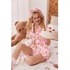 Ekouaer Womens Satin Pajamas Set Button Down 2 Piece Silk Pjs Shorts Set Ruffle Lingerie Notch Collar Sleepwear(Teddy Bear-striped Pink)