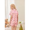 Ekouaer Womens Satin Pajamas Set Button Down 2 Piece Silk Pjs Shorts Set Ruffle Lingerie Notch Collar Sleepwear(Teddy Bear-striped Pink)