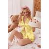 Ekouaer Womens Satin Pajamas Set Button Down 2 Piece Silk Pjs Shorts Set Ruffle Lingerie Notch Collar Sleepwear(Teddy Bear-striped Yellow)