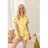 Ekouaer Womens Satin Pajamas Set Button Down 2 Piece Silk Pjs Shorts Set Ruffle Lingerie Notch Collar Sleepwear(Teddy Bear-striped Yellow)