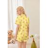 Ekouaer Womens Satin Pajamas Set Button Down 2 Piece Silk Pjs Shorts Set Ruffle Lingerie Notch Collar Sleepwear(Teddy Bear-striped Yellow)
