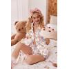 Ekouaer Womens Satin Pajamas Set Button Down 2 Piece Silk Pjs Shorts Set Ruffle Lingerie Notch Collar Sleepwear(Teddy Bear-tie-dye)