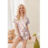 Ekouaer Womens Satin Pajamas Set Button Down 2 Piece Silk Pjs Shorts Set Ruffle Lingerie Notch Collar Sleepwear(Teddy Bear-tie-dye)