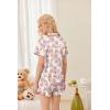 Ekouaer Womens Satin Pajamas Set Button Down 2 Piece Silk Pjs Shorts Set Ruffle Lingerie Notch Collar Sleepwear(Teddy Bear-tie-dye)