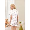 Ekouaer Womens Satin Pajamas Set Button Down 2 Piece Silk Pjs Shorts Set Ruffle Lingerie Notch Collar Sleepwear(Teddy Bear-white)