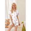 Ekouaer Womens Satin Pajamas Set Button Down 2 Piece Silk Pjs Shorts Set Ruffle Lingerie Notch Collar Sleepwear(Teddy Bear-white)