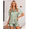 Ekouaer Womens Satin Pajamas Set Button Down 2 Piece Silk Pjs Shorts Set Ruffle Lingerie Notch Collar Sleepwear(Thick Striped Green)
