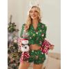 Ekouaer Womens Satin Pajamas Set Button Down 2 Piece Silk Pjs Shorts Set Ruffle Lingerie Notch Collar Sleepwear(Z-christmas Green)